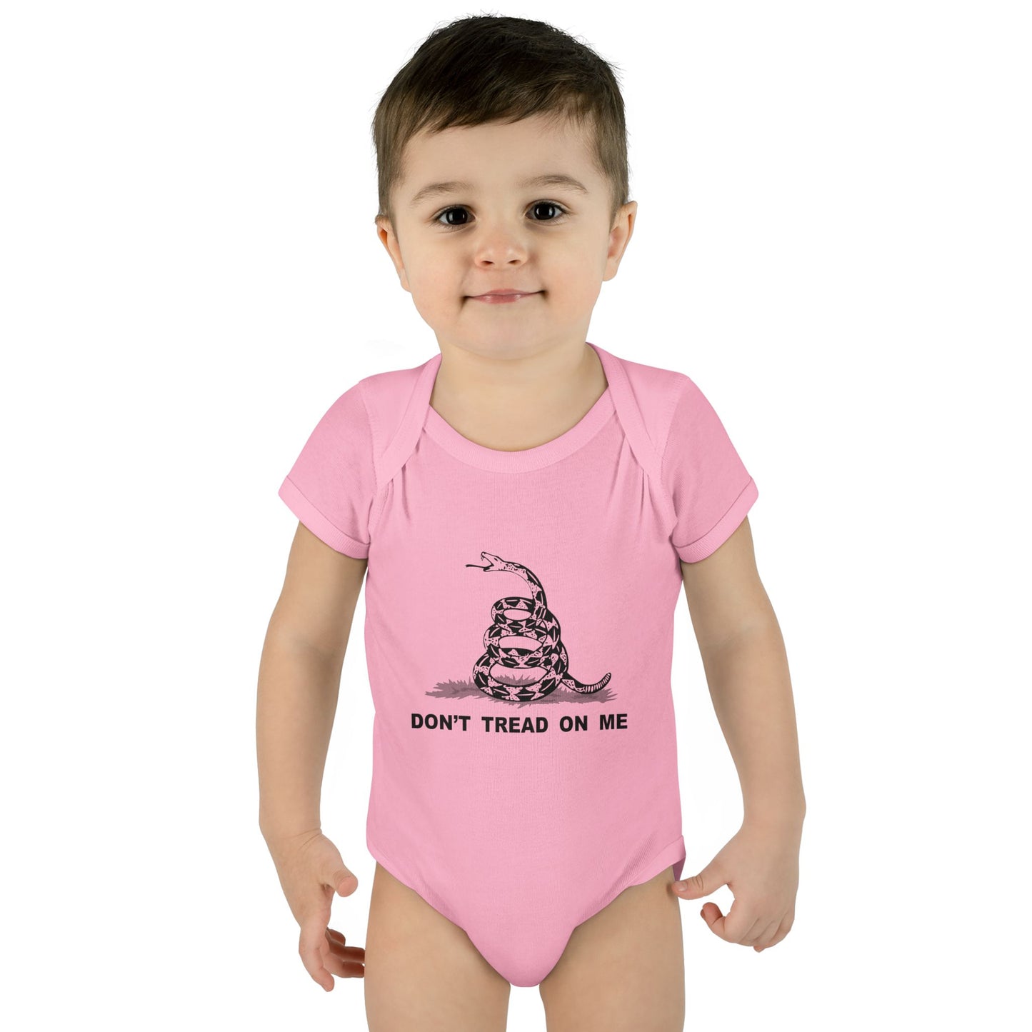 Subdued Don't Tread On Me Gadsden Flag Rattlesnake Infant One Piece Bodysuit by TOOLOUD