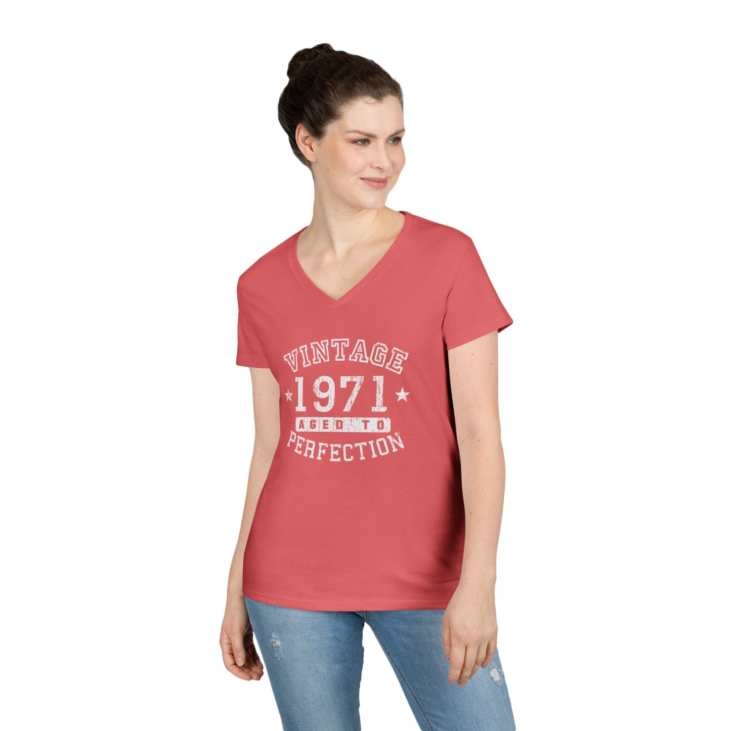 50th Birthday Vintage Birth Year 1971 Ladies Petite V-Neck Dark T-Shirt by TOOLOUD