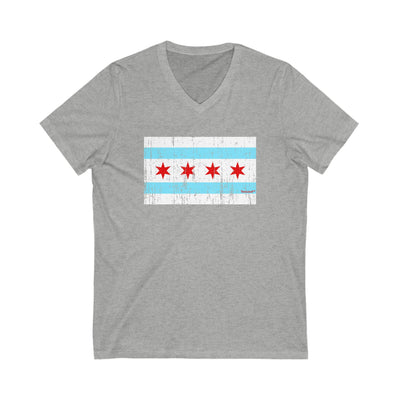 Distressed Chicago Flag Design Adult V-Neck T-Shirt by TOOLOUD