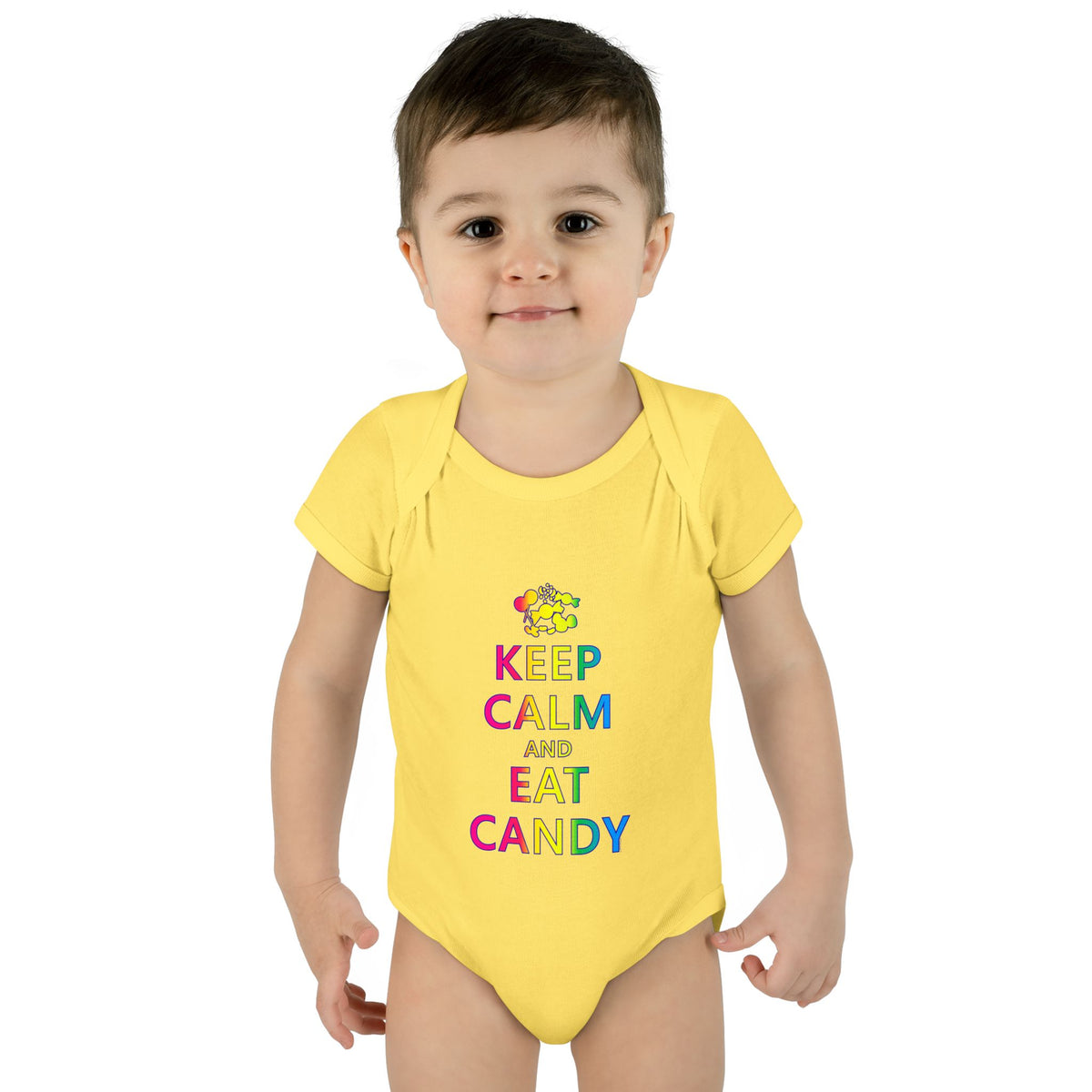 Keep Calm and Eat Candy Infant One Piece Bodysuit by TOOLOUD