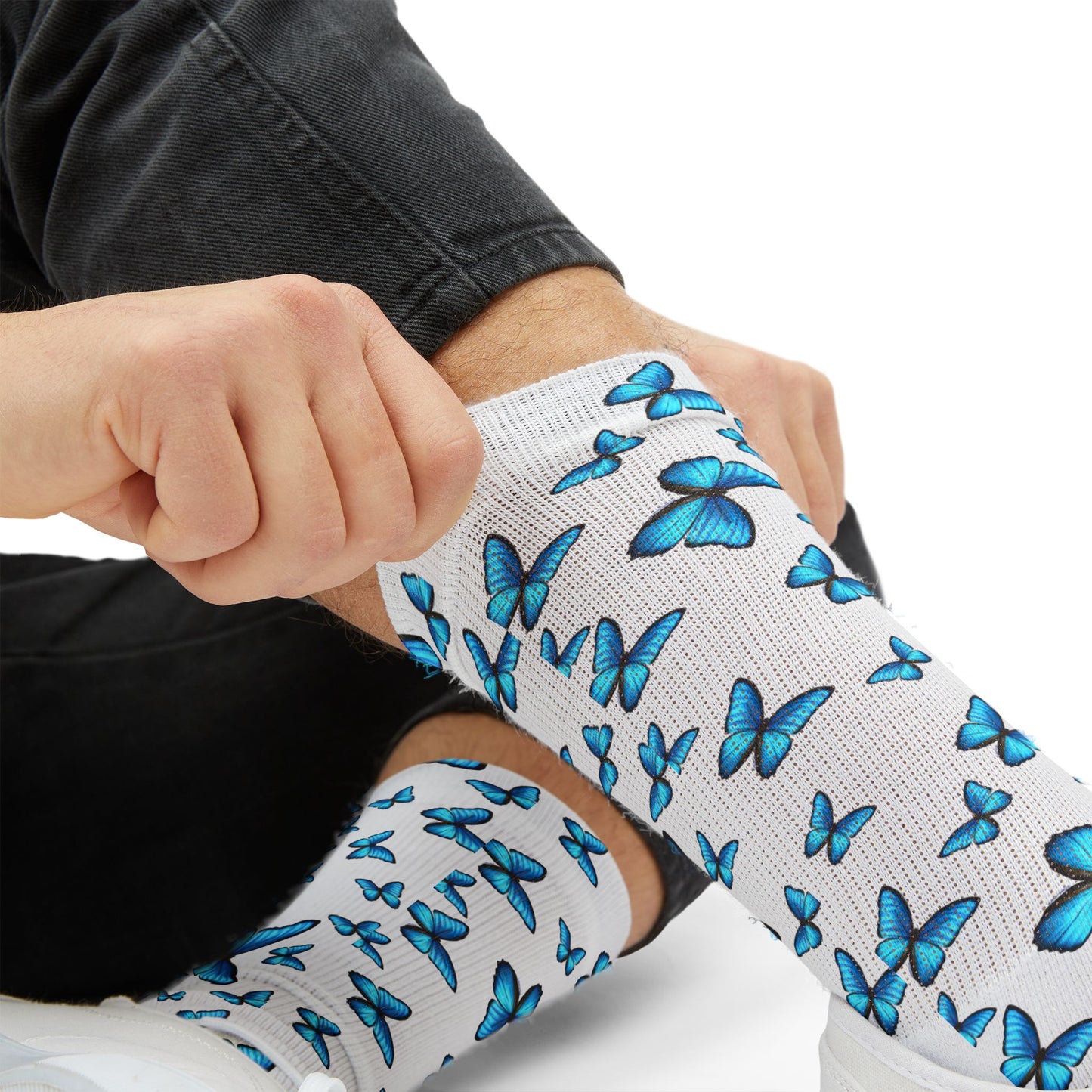 Blue Butterfly Morph AOP Design – Stylish and Vibrant Adult Socks by TOOLOUD