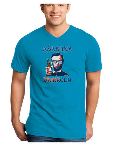 Abraham Drinkoln with Text Adult Dark V-Neck T-Shirt-TooLoud-Turquoise-Small-Davson Sales