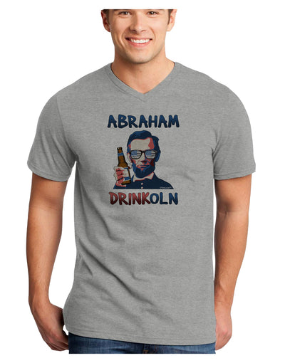 Abraham Drinkoln with Text Adult V-Neck T-shirt-Mens V-Neck T-Shirt-TooLoud-HeatherGray-Small-Davson Sales