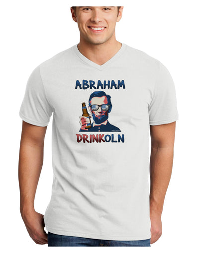 Abraham Drinkoln with Text Adult V-Neck T-shirt-Mens V-Neck T-Shirt-TooLoud-White-Small-Davson Sales