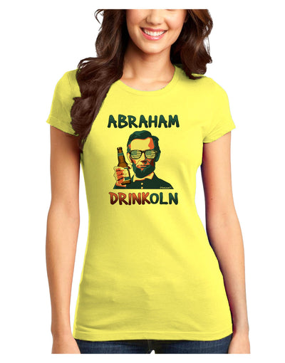 Abraham Drinkoln with Text Juniors Petite T-Shirt-T-Shirts Juniors Tops-TooLoud-Yellow-Juniors Fitted X-Small-Davson Sales