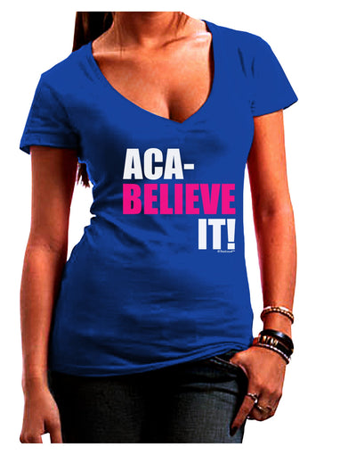 Aca Believe It Juniors V-Neck Dark T-Shirt-Womens V-Neck T-Shirts-TooLoud-Royal-Blue-Juniors Fitted Small-Davson Sales