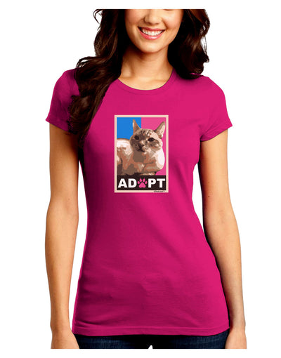 Adopt Cute Kitty Cat Adoption Juniors Petite Crew Dark T-Shirt-T-Shirts Juniors Tops-TooLoud-Hot-Pink-Juniors Fitted Small-Davson Sales