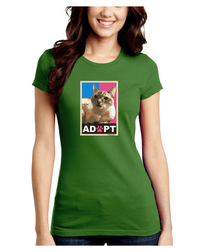 Adopt Cute Kitty Cat Adoption Juniors Petite Crew Dark T-Shirt-T-Shirts Juniors Tops-TooLoud-Kiwi-Green-Juniors Fitted Small-Davson Sales