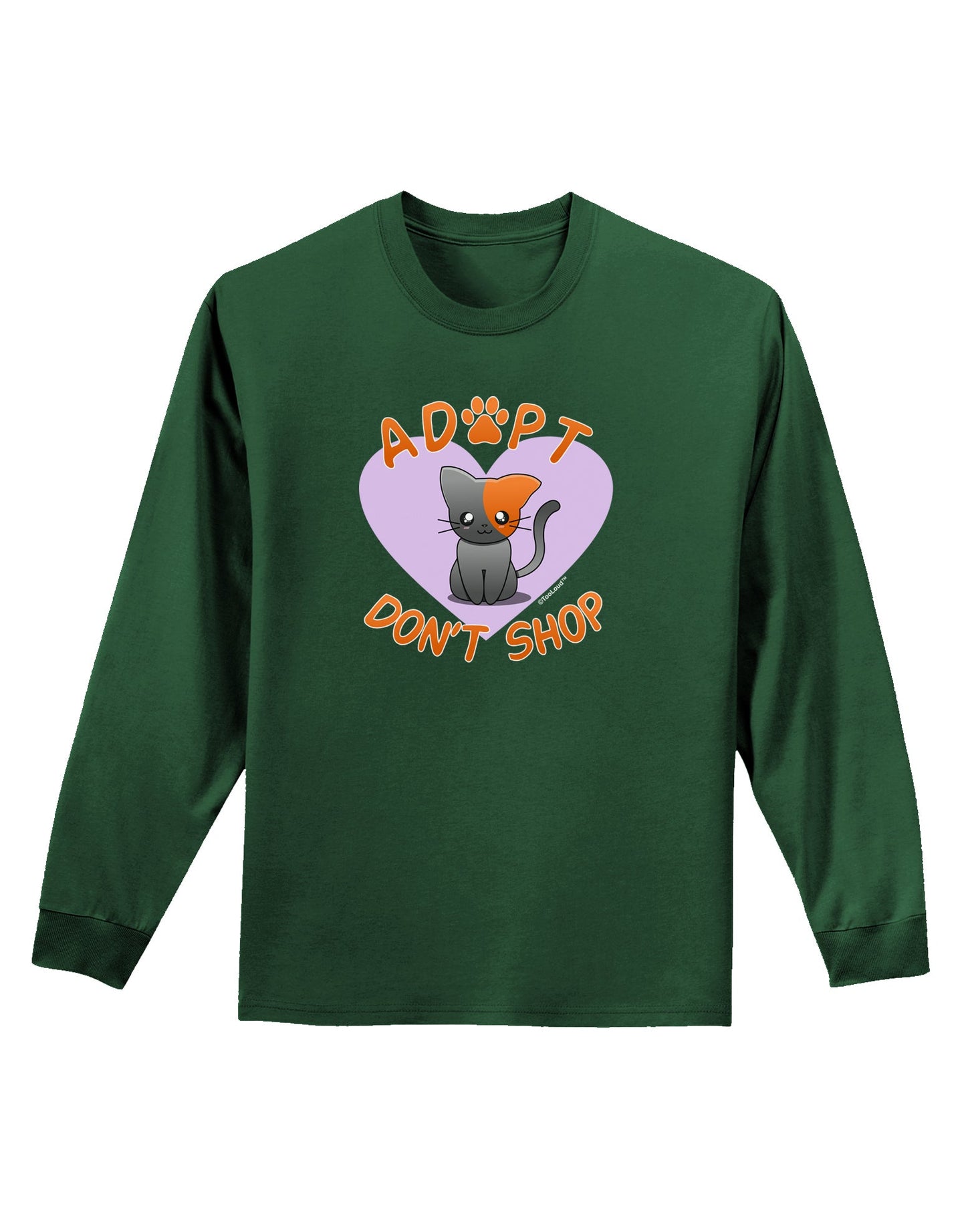 Adopt Don't Shop Cute Kitty Adult Long Sleeve Dark T-Shirt-TooLoud-Dark-Green-Small-Davson Sales