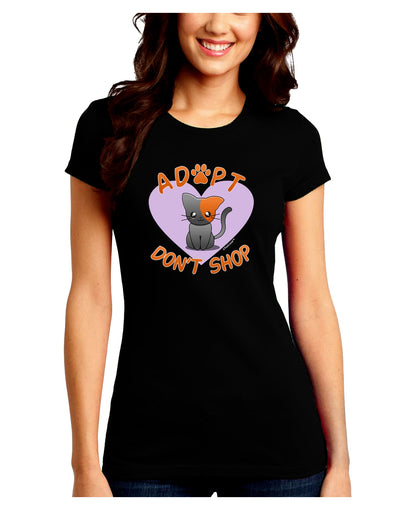 Adopt Don't Shop Cute Kitty Juniors Petite Crew Dark T-Shirt-T-Shirts Juniors Tops-TooLoud-Black-Juniors Fitted Small-Davson Sales