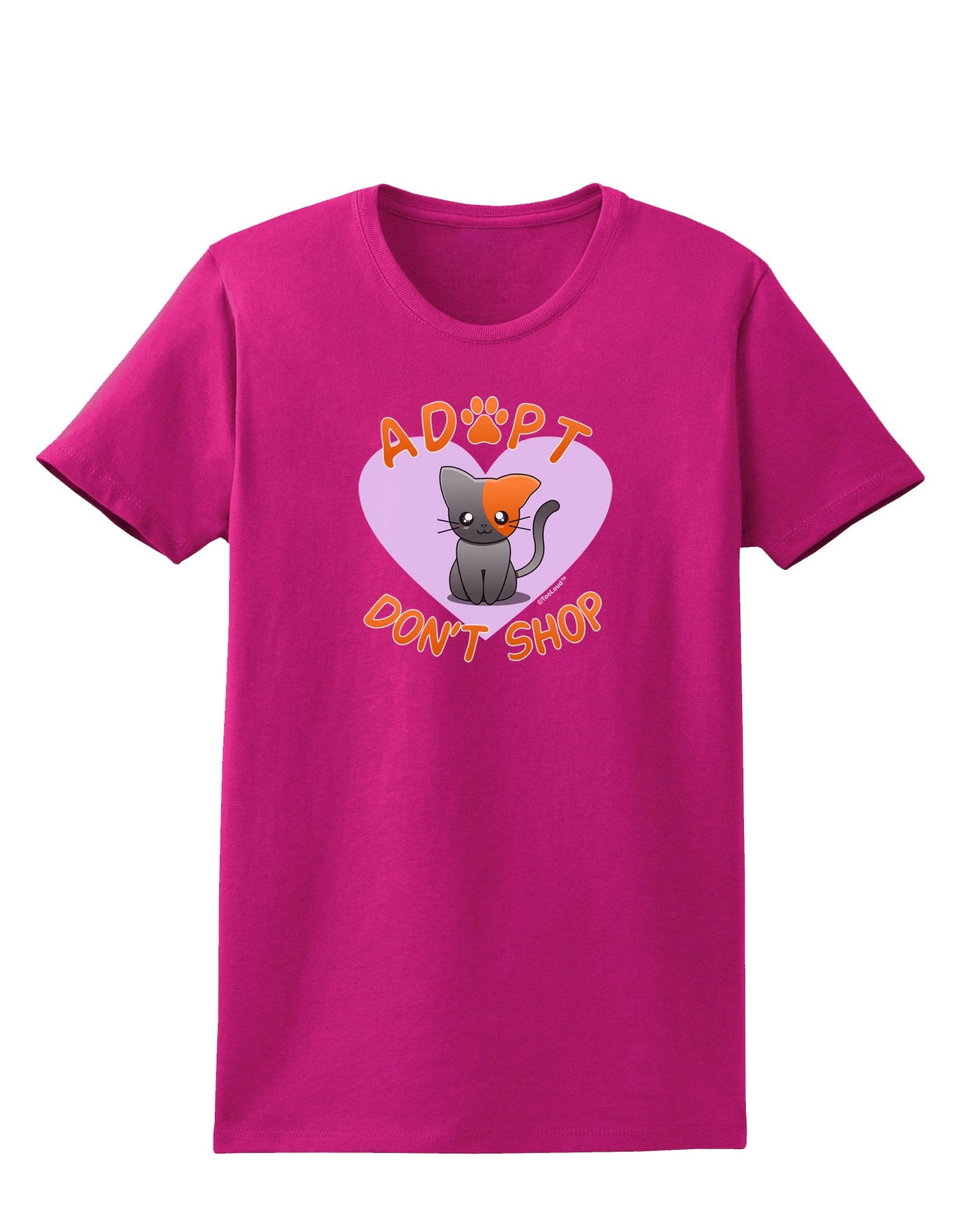 Adopt Don't Shop Cute Kitty Womens Dark T-Shirt-TooLoud-Hot-Pink-Small-Davson Sales