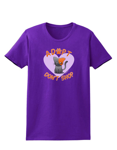Adopt Don't Shop Cute Kitty Womens Dark T-Shirt-TooLoud-Purple-X-Small-Davson Sales