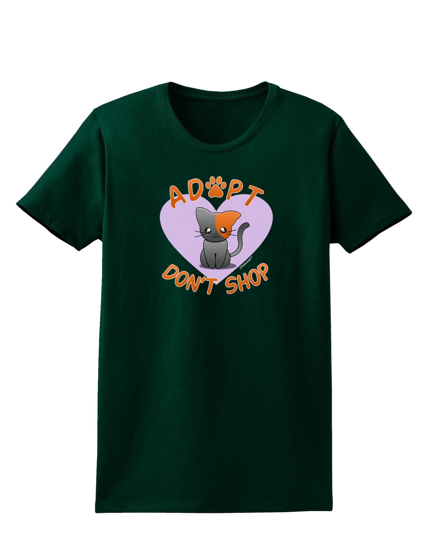 Adopt Don't Shop Cute Kitty Womens Dark T-Shirt-TooLoud-Forest-Green-Small-Davson Sales