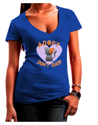 Adopt Don't Shop Cute Kitty Womens V-Neck Dark T-Shirt-Womens V-Neck T-Shirts-TooLoud-Royal-Blue-Juniors Fitted Small-Davson Sales