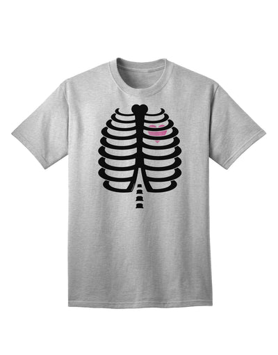 Adult Halloween T-Shirt: Black Skeleton Ribcage Design with a Vibrant Pink Heart Accent-Mens T-shirts-TooLoud-AshGray-Small-Davson Sales