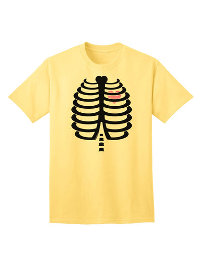 Adult Halloween T-Shirt: Black Skeleton Ribcage Design with a Vibrant Pink Heart Accent-Mens T-shirts-TooLoud-Yellow-Small-Davson Sales