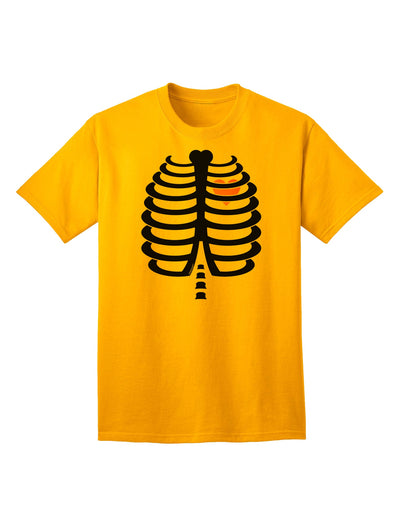 Adult Halloween T-Shirt: Black Skeleton Ribcage Design with a Vibrant Pink Heart Accent-Mens T-shirts-TooLoud-Gold-Small-Davson Sales