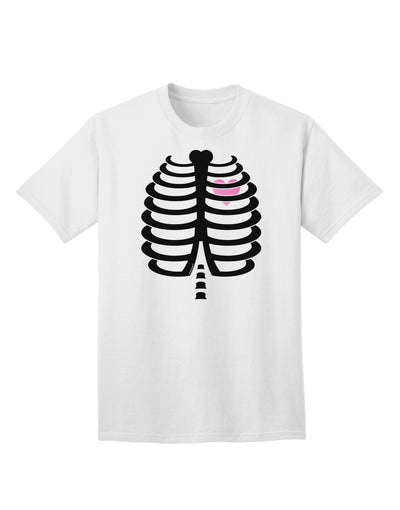 Adult Halloween T-Shirt: Black Skeleton Ribcage Design with a Vibrant Pink Heart Accent-Mens T-shirts-TooLoud-White-Small-Davson Sales