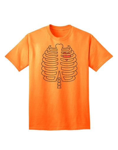 Adult Halloween T-Shirt: Skeleton Ribcage Design with a Touch of Pink Heart-Mens T-shirts-TooLoud-Neon-Orange-Small-Davson Sales