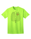 Adult Halloween T-Shirt: Skeleton Ribcage Design with a Touch of Pink Heart-Mens T-shirts-TooLoud-Neon-Green-Small-Davson Sales