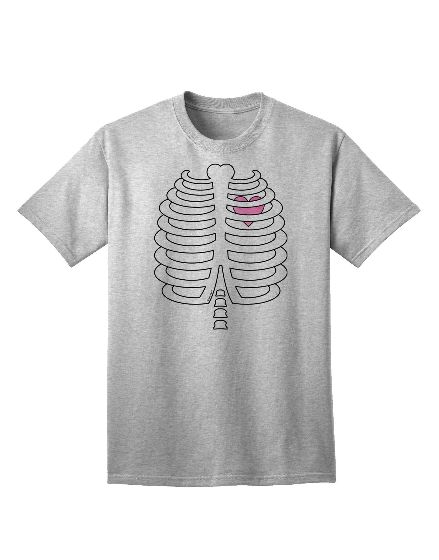 Adult Halloween T-Shirt: Skeleton Ribcage Design with a Touch of Pink Heart-Mens T-shirts-TooLoud-AshGray-Small-Davson Sales