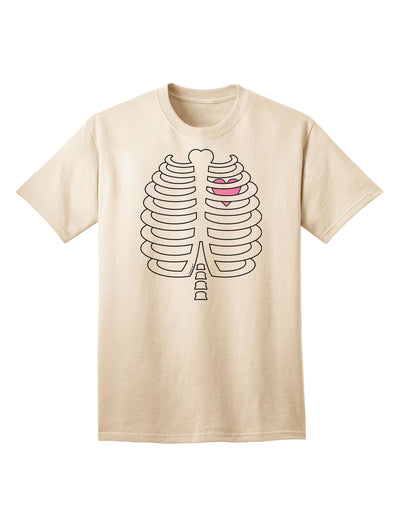 Adult Halloween T-Shirt: Skeleton Ribcage Design with a Touch of Pink Heart-Mens T-shirts-TooLoud-Natural-Small-Davson Sales