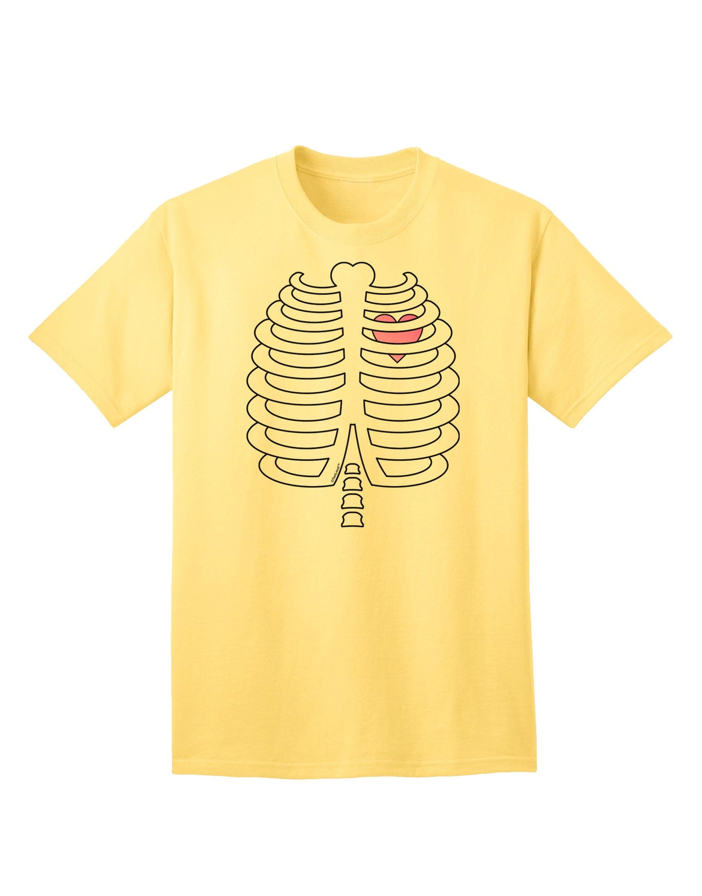 Adult Halloween T-Shirt: Skeleton Ribcage Design with a Touch of Pink Heart-Mens T-shirts-TooLoud-Yellow-Small-Davson Sales