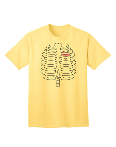 Adult Halloween T-Shirt: Skeleton Ribcage Design with a Touch of Pink Heart-Mens T-shirts-TooLoud-Yellow-Small-Davson Sales