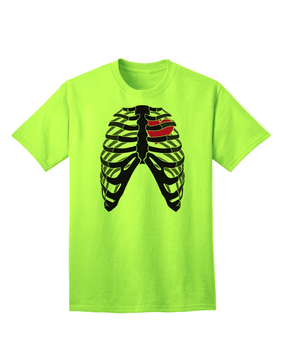 Adult T-Shirt: Black Skeleton Bones Ribcage with Heart - A Unique Statement Piece-Mens T-shirts-TooLoud-Neon-Green-Small-Davson Sales