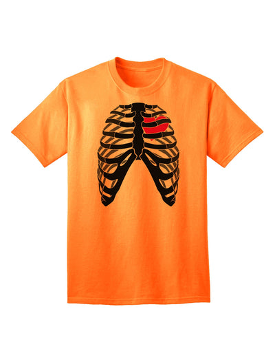 Adult T-Shirt: Black Skeleton Bones Ribcage with Heart - A Unique Statement Piece-Mens T-shirts-TooLoud-Neon-Orange-Small-Davson Sales