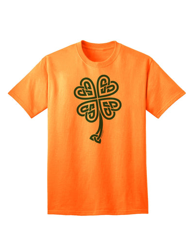 Adult T-Shirt Featuring Celtic Knot 4 Leaf Clover Design - A St. Patrick's Day Special Edition-Mens T-shirts-TooLoud-Neon-Orange-Small-Davson Sales