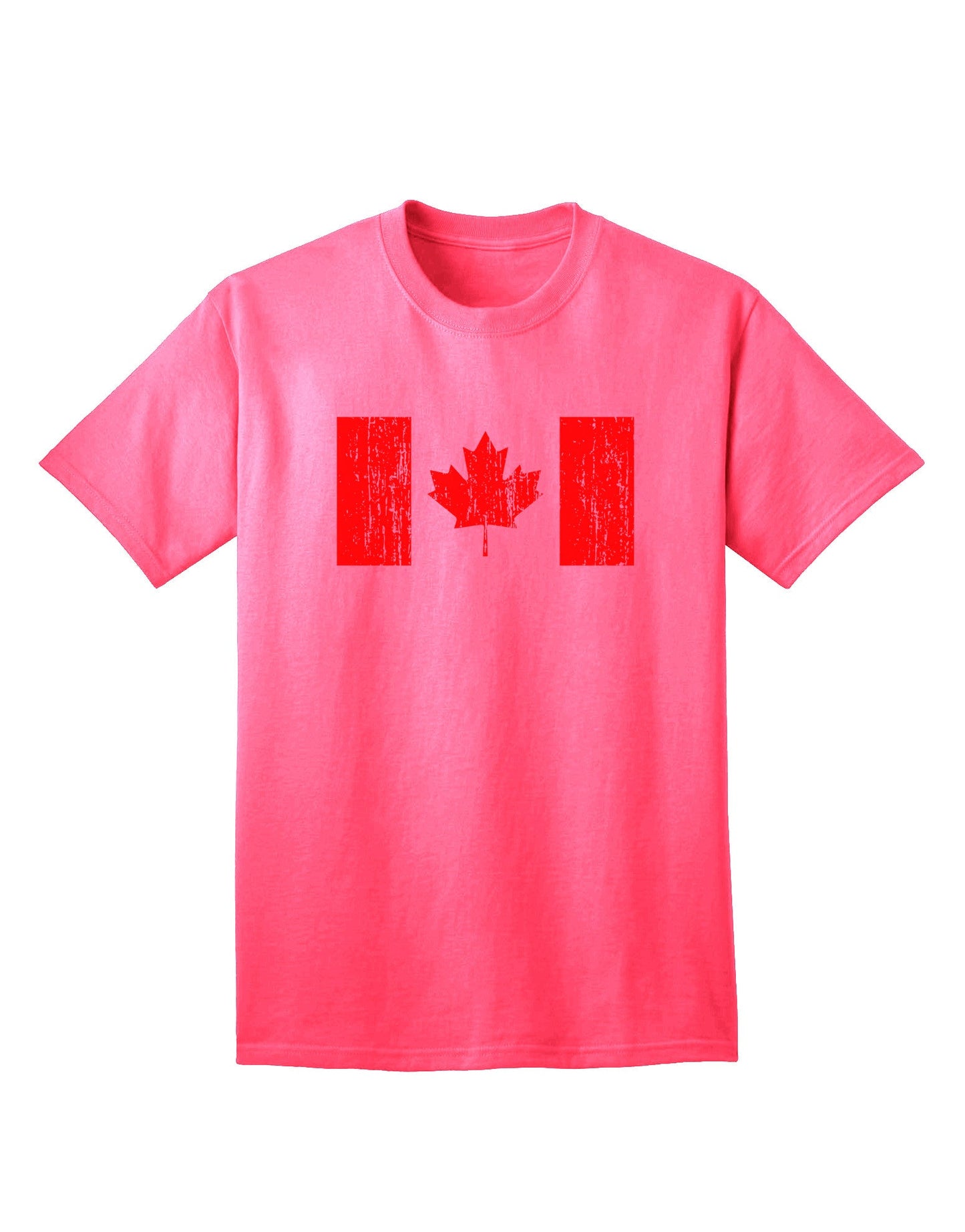 Adult T-Shirt Featuring Distressed Canadian Flag Maple Leaf Design-Mens T-shirts-TooLoud-Neon-Pink-Small-Davson Sales