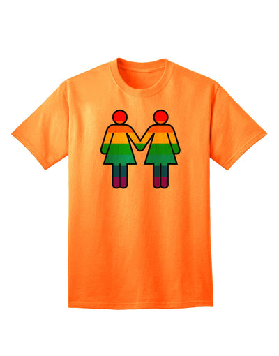Adult T-Shirt Featuring Rainbow Lesbian Women Holding Hands - A Symbol of Pride and Unity-Mens T-shirts-TooLoud-Neon-Orange-Small-Davson Sales