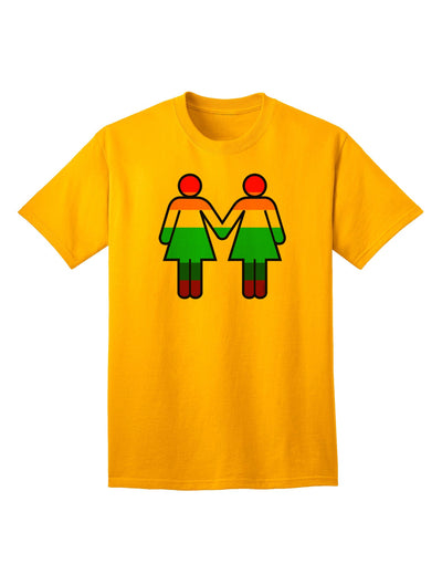 Adult T-Shirt Featuring Rainbow Lesbian Women Holding Hands - A Symbol of Pride and Unity-Mens T-shirts-TooLoud-Gold-Small-Davson Sales
