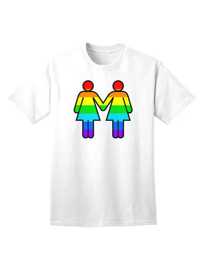 Adult T-Shirt Featuring Rainbow Lesbian Women Holding Hands - A Symbol of Pride and Unity-Mens T-shirts-TooLoud-White-Small-Davson Sales