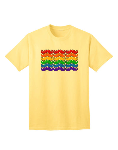 Adult T-Shirt Featuring Rainbow Mustaches: A Celebration of Gay Pride Flag Imagery-Mens T-shirts-TooLoud-Yellow-Small-Davson Sales