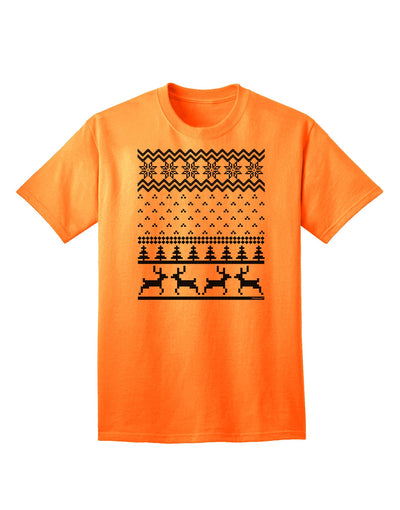 Adult T-Shirt Featuring Ugly Christmas Sweater Design with Snowflake and Reindeer Pattern-Mens T-shirts-TooLoud-Neon-Orange-Small-Davson Sales