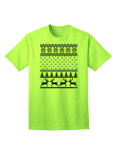 Adult T-Shirt Featuring Ugly Christmas Sweater Design with Snowflake and Reindeer Pattern-Mens T-shirts-TooLoud-Neon-Green-Small-Davson Sales