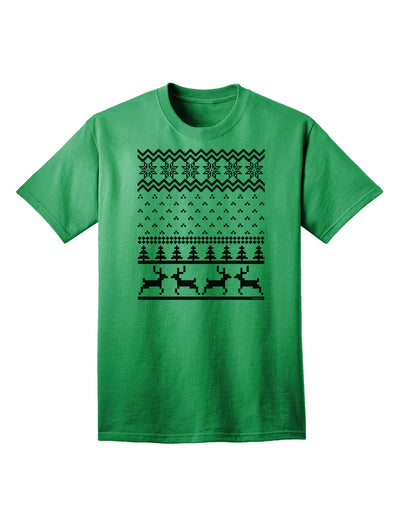 Adult T-Shirt Featuring Ugly Christmas Sweater Design with Snowflake and Reindeer Pattern-Mens T-shirts-TooLoud-Kelly-Green-Small-Davson Sales