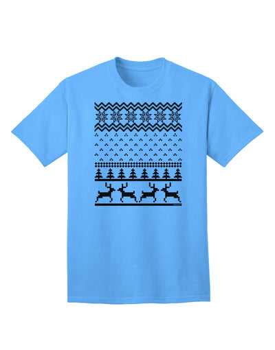 Adult T-Shirt Featuring Ugly Christmas Sweater Design with Snowflake and Reindeer Pattern-Mens T-shirts-TooLoud-Aquatic-Blue-Small-Davson Sales