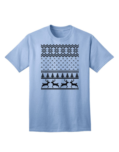 Adult T-Shirt Featuring Ugly Christmas Sweater Design with Snowflake and Reindeer Pattern-Mens T-shirts-TooLoud-Light-Blue-Small-Davson Sales