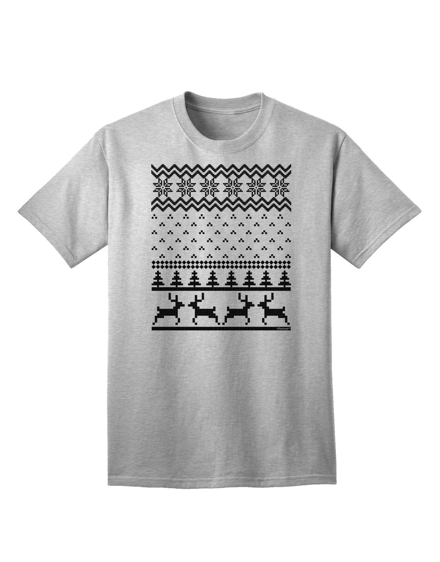 Adult T-Shirt Featuring Ugly Christmas Sweater Design with Snowflake and Reindeer Pattern-Mens T-shirts-TooLoud-AshGray-Small-Davson Sales