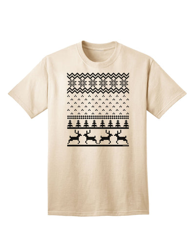 Adult T-Shirt Featuring Ugly Christmas Sweater Design with Snowflake and Reindeer Pattern-Mens T-shirts-TooLoud-Natural-Small-Davson Sales