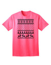 Adult T-Shirt Featuring Ugly Christmas Sweater Design with Snowflake and Reindeer Pattern-Mens T-shirts-TooLoud-Neon-Pink-Small-Davson Sales