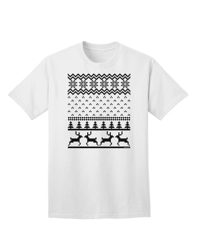 Adult T-Shirt Featuring Ugly Christmas Sweater Design with Snowflake and Reindeer Pattern-Mens T-shirts-TooLoud-White-Small-Davson Sales