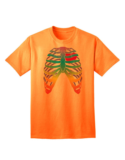 Adult T-Shirt: Rainbow Skeleton Ribcage with Heart - A Unique Fashion Statement-Mens T-shirts-TooLoud-Neon-Orange-Small-Davson Sales