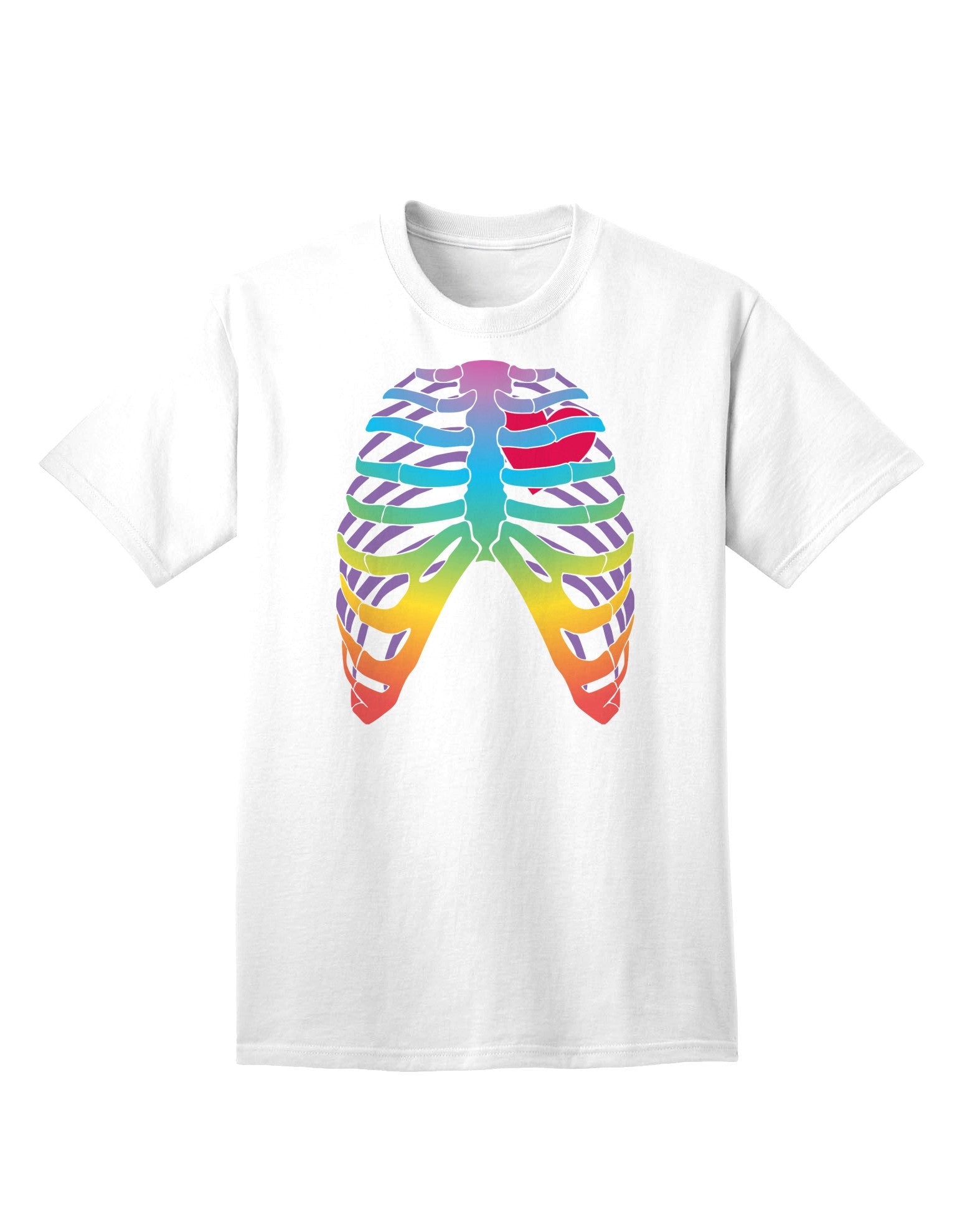 Adult T-Shirt: Rainbow Skeleton Ribcage with Heart - A Unique Fashion Statement-Mens T-shirts-TooLoud-White-Small-Davson Sales