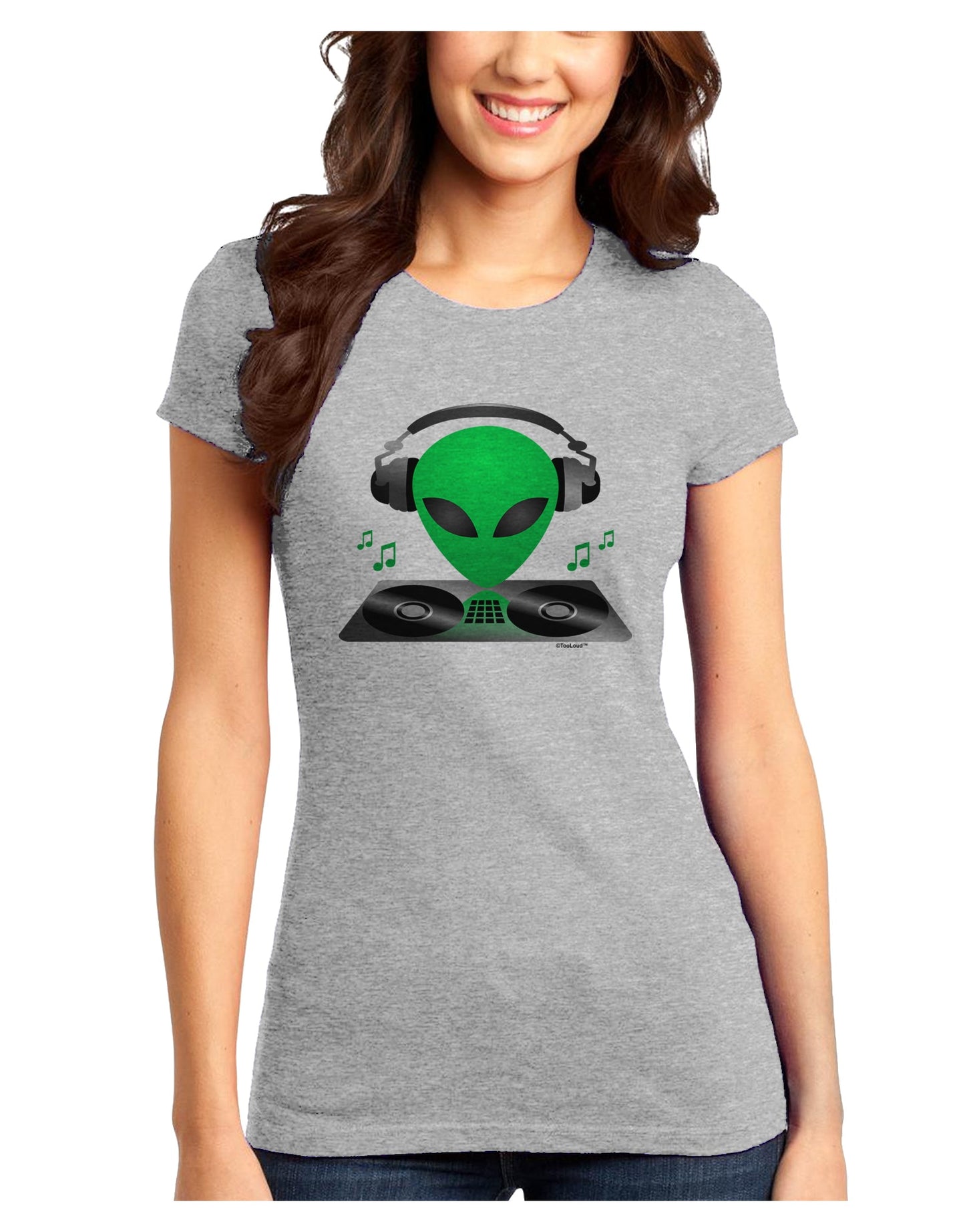 Alien DJ Juniors Petite T-Shirt-T-Shirts Juniors Tops-TooLoud-Ash-Gray-Juniors Fitted X-Small-Davson Sales