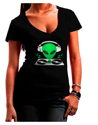 Alien DJ Womens V-Neck Dark T-Shirt-Womens V-Neck T-Shirts-TooLoud-Black-Juniors Fitted Small-Davson Sales