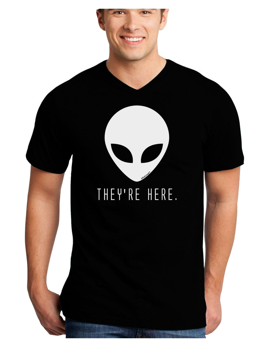 Alien They Are Here Adult Dark V-Neck T-Shirt-TooLoud-Black-XX-Large-Davson Sales